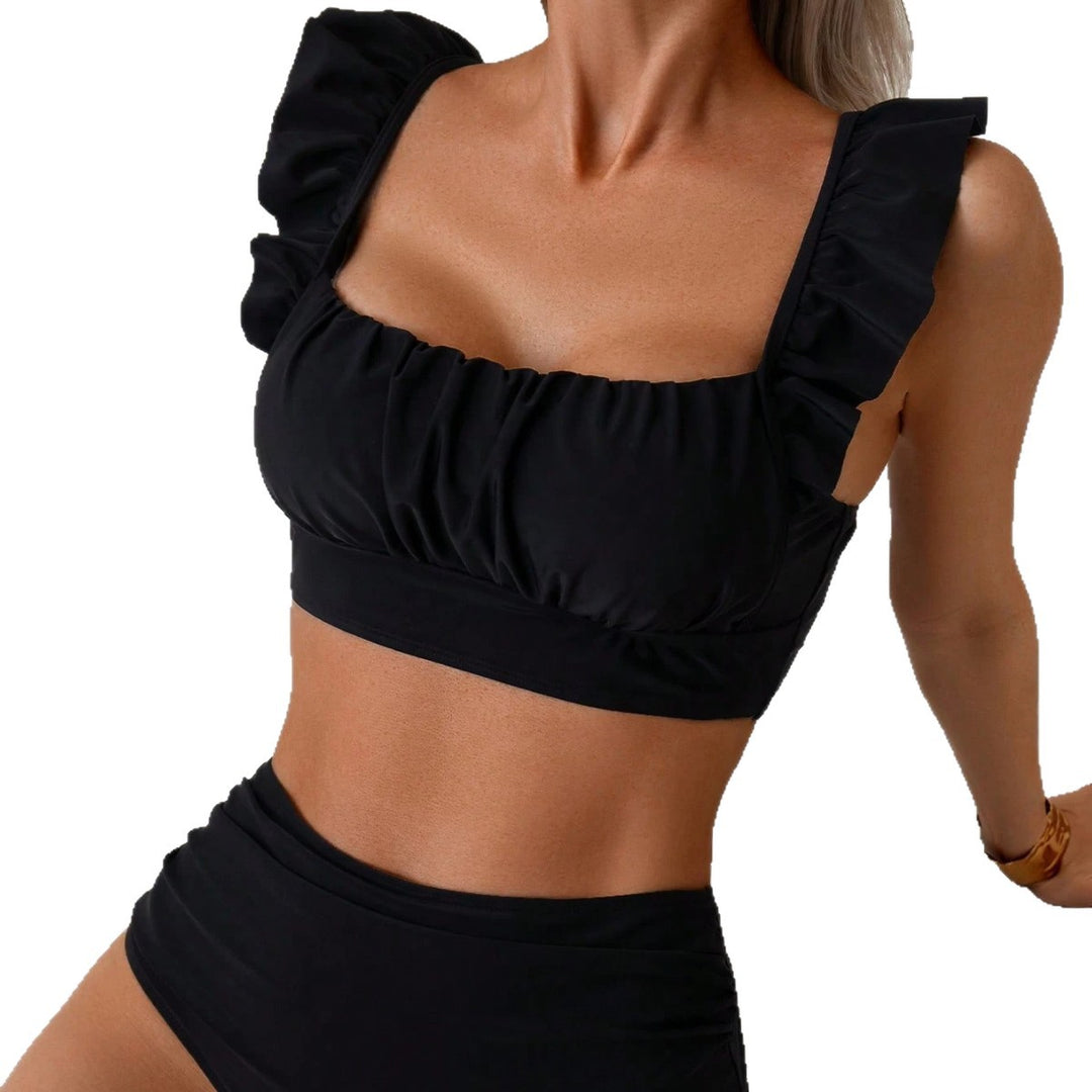 Damen Hochgeschnittener Bikini mit Rüschenoberteil EB
