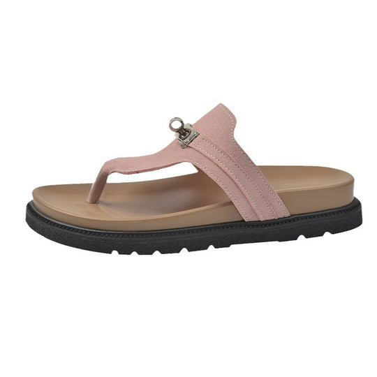 Damen Komfortable Zehentrenner-Sandalen mit ergonomischem Fußbett und dekorativer Schnalle EB