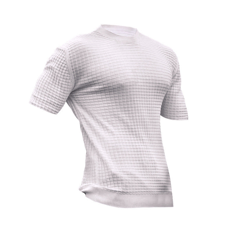 Herren nan Waffelstruktur-Kurzarm-Strickshirt mit schmaler Passform und elastischem Rippsaum EB