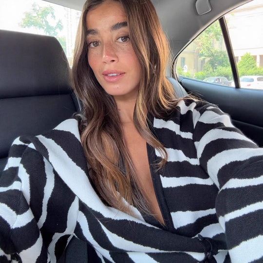 Damen modischer Wickelrock mit Zebra-Print und voluminösen Ärmeln EB