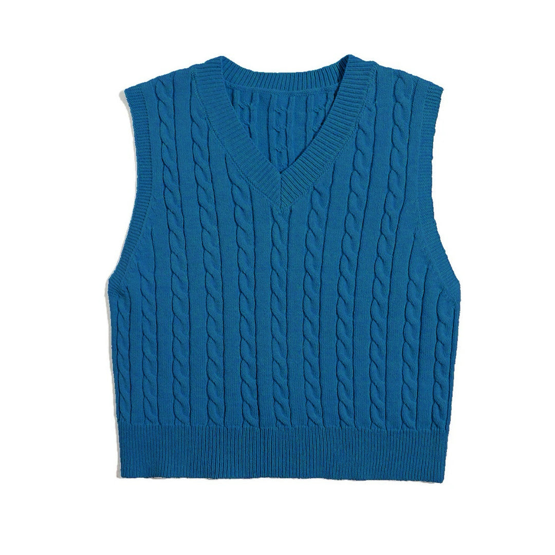 Damen Strickweste mit V-Ausschnitt und Zopfmuster EB