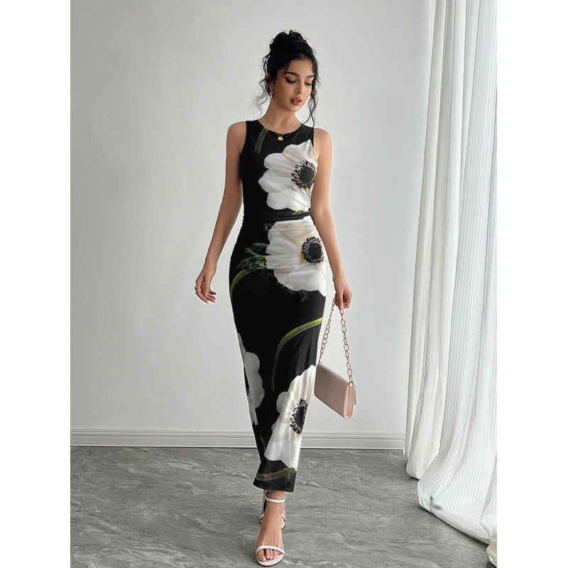 Damen Maxikleid mit floraler Druckgestaltung und figurbetontem Schnitt EB