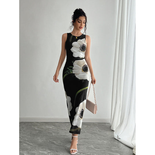 Damen Maxikleid mit floraler Druckgestaltung und figurbetontem Schnitt EB