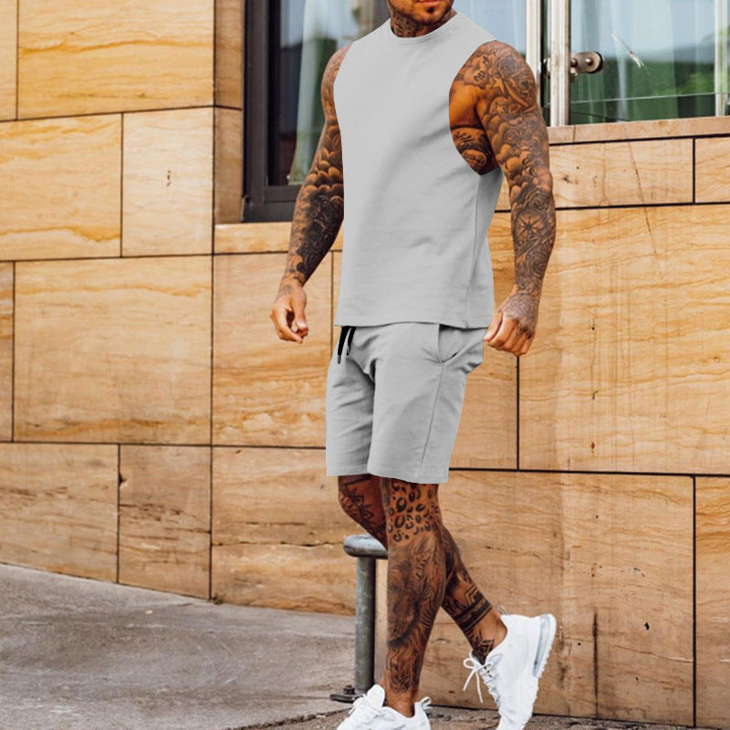 Herren sportliches Tanktop und Shorts-Set mit elastischem Bund EB