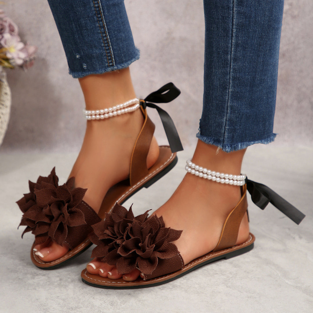 Damen Schlappen mit floralem Design und eleganter Perlenverzierung EB