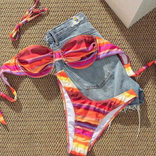 Damen Bikini mit trendigem Bustier-Design und Hoher Raffung EB