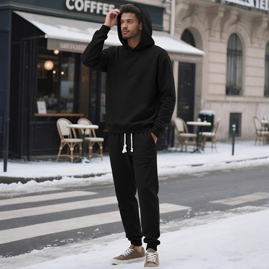 Herren nan strukturierter Velours-Jogginganzug mit Kapuzenpullover und Kordelzughose EB