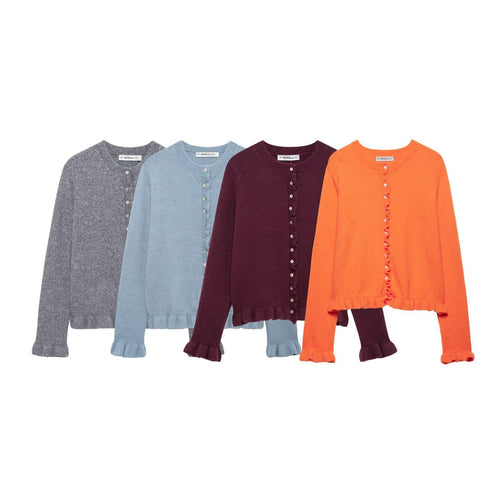 Damen elegante Strickjacke mit dekorativen Knöpfen EB