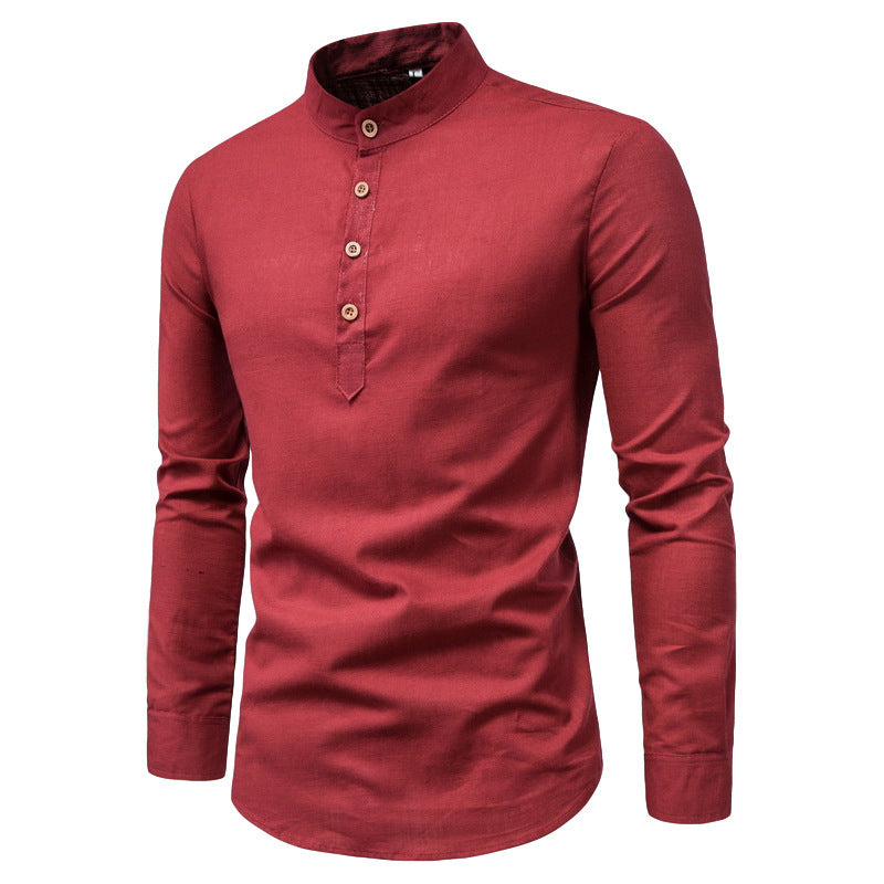 Herren Langarmhemd mit Henley-Ausschnitt und dekorativer Knopfleiste EB