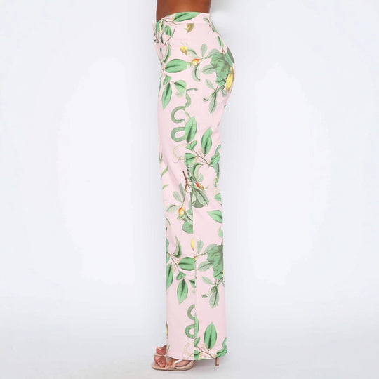 Damen lässige Cargo-Hose mit frischem botanischem Print EB