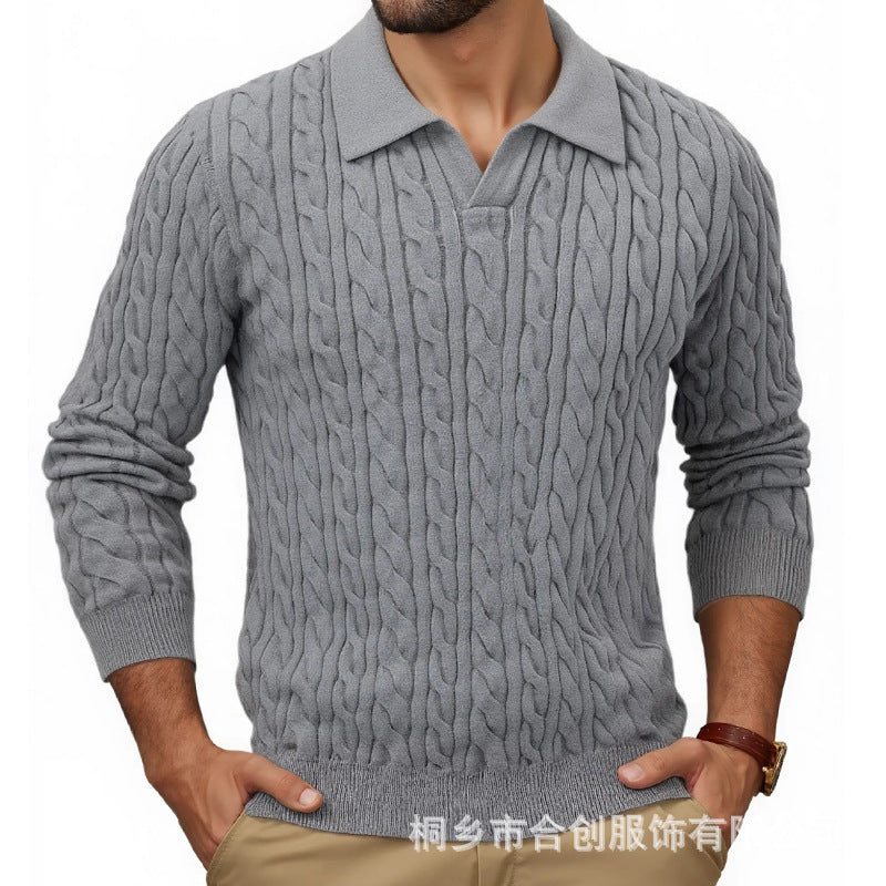 Herren Strickpullover mit strukturiertem Zopfmuster und Kragen EB
