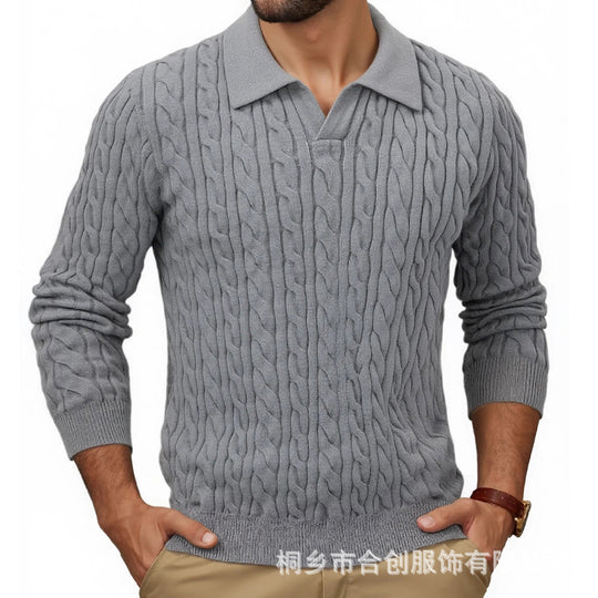 Herren Strickpullover mit strukturiertem Zopfmuster und Kragen EB