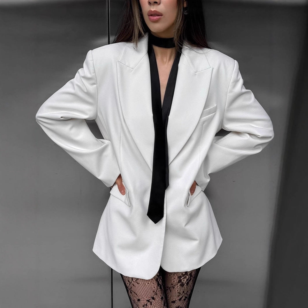 Damen Eleganter Oversized Blazer mit tiefem Schnitt und großen Pattentaschen EB