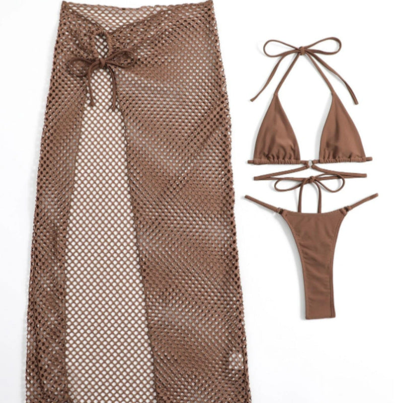 Damen Bikini-Set mit transparentem Netzrock und Triangel-Oberteil EB