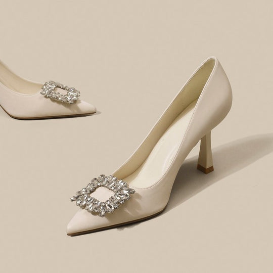Damen elegante Stiletto-Pumps mit funkelnder Strass-Schnalle EB