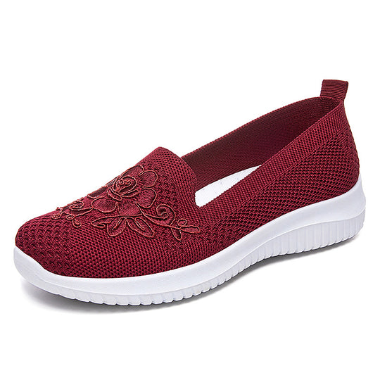 Damen Bequeme Slip-On Sneakers mit floralen Stickereien EB