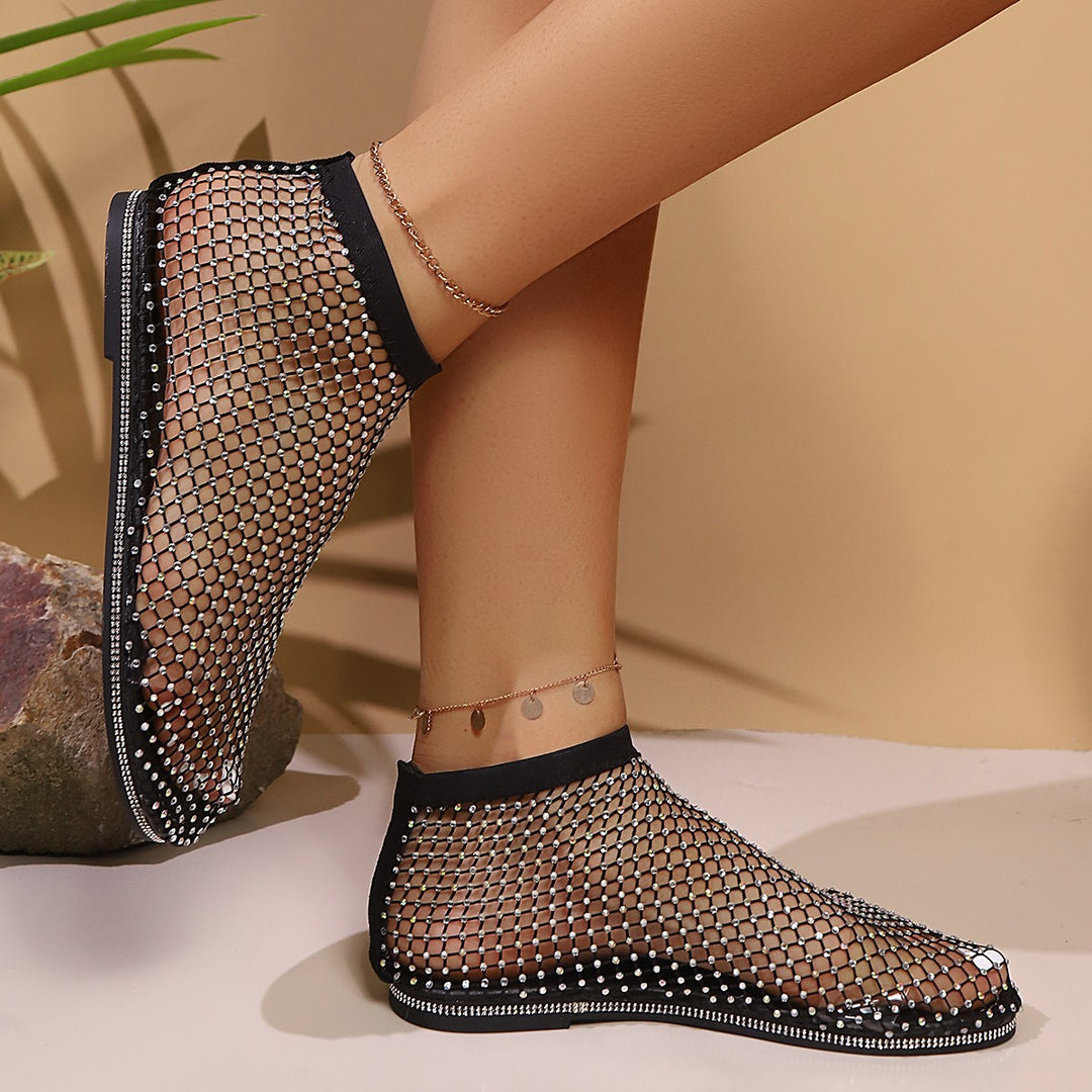 Damen Glitzernde Netzsandalen mit funkelnden Strassapplikationen EB