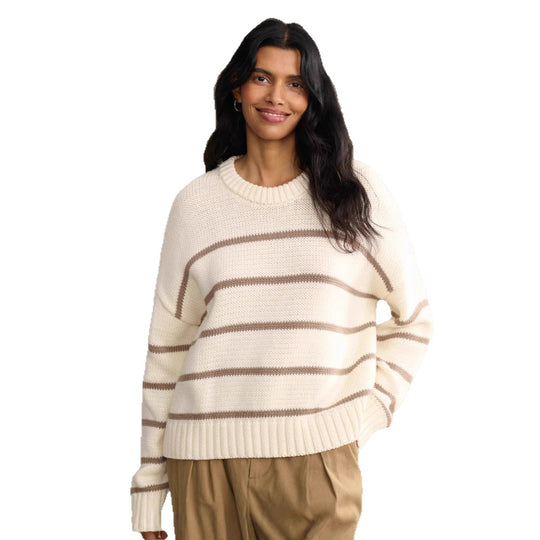 Damen gestrickter Pullover mit breitem Streifenmuster und lässigem Schnitt EB
