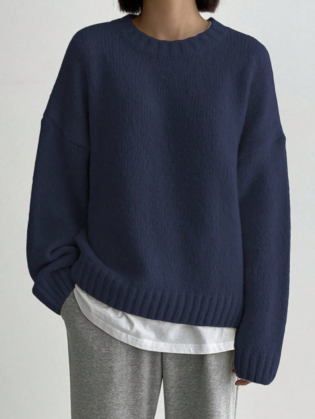 EB | Pullover - Damen Herbst Oversized Rundhals Strickpullover