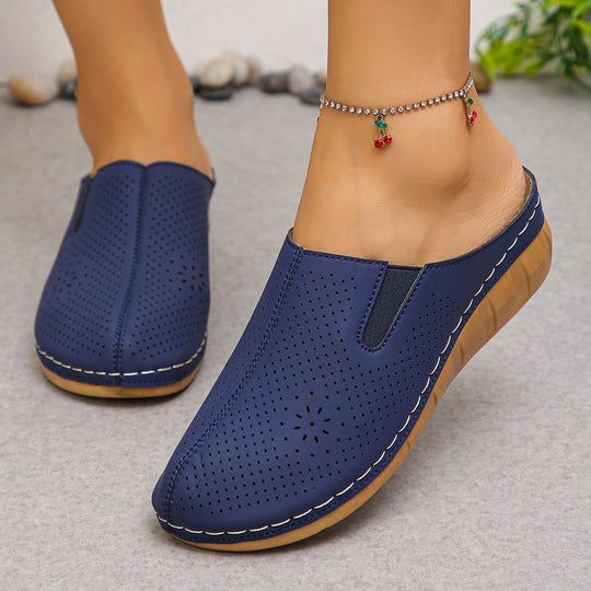 Damen Komfortable Clogs mit atmungsaktivem Leder-Obermaterial und elegantem Holz-Detail EB