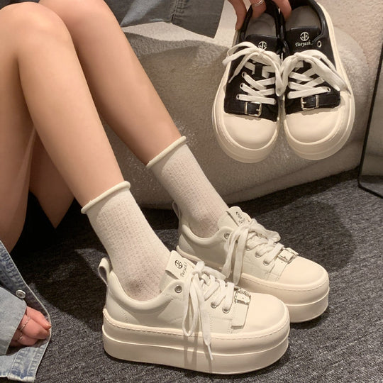 Damen modische Plattform-Sneaker mit elastischem Schnürsystem und robustem Sohlenprofil EB