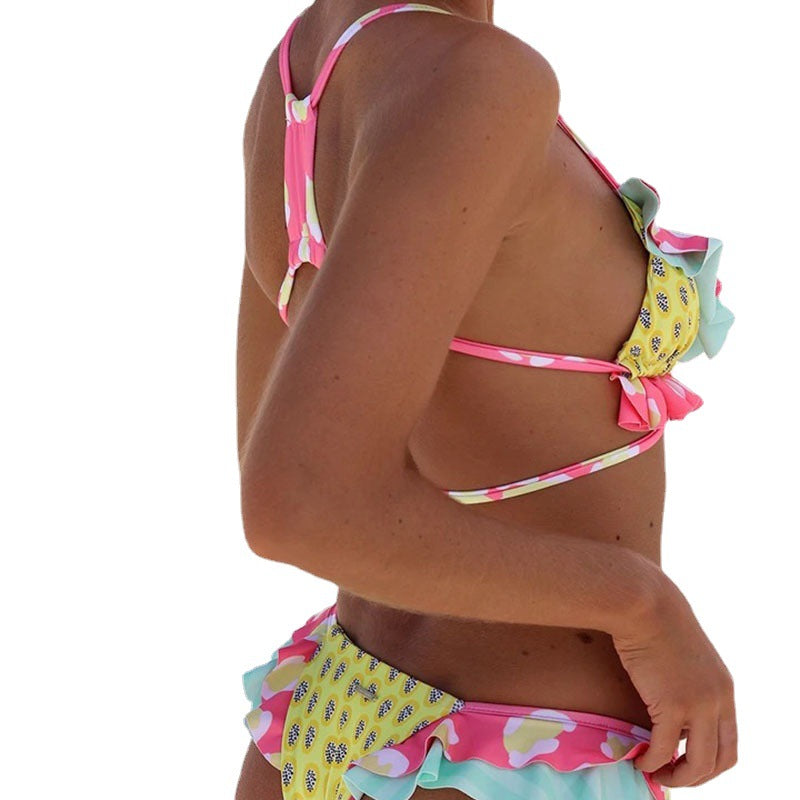 Damen Triangel-Bikini mit verspieltem Rüschen-Design und verstellbarem Bindeband EB