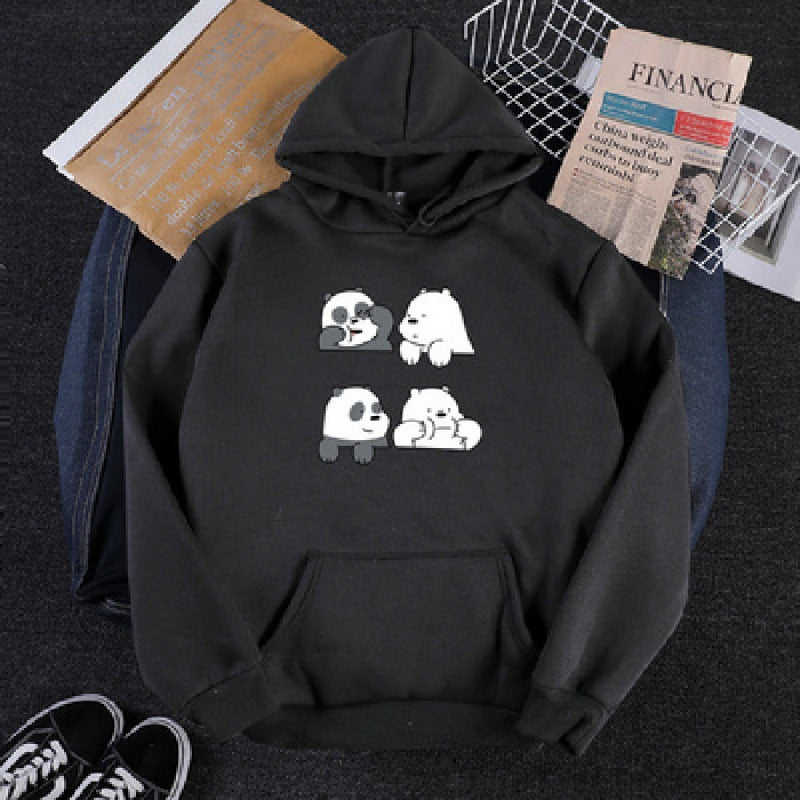 Unisex nan Kapuzenpullover mit niedlichem Comic-Tierprint, Kängurutasche und weichem Fleece-Innenfutter EB