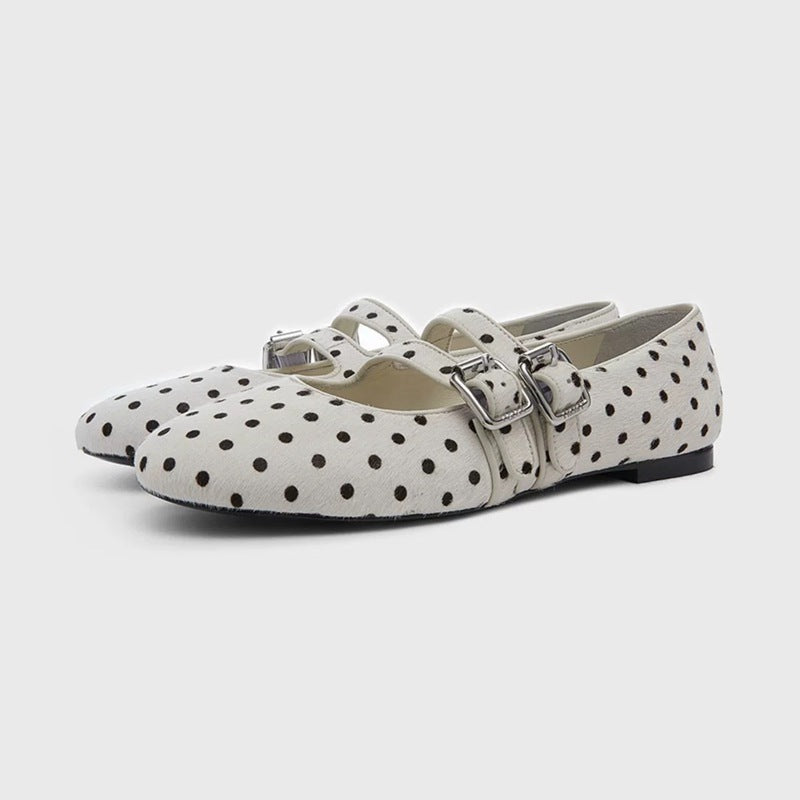 Damen Ballerinas mit modischem Punktedesign und verstellbaren Schnallen EB