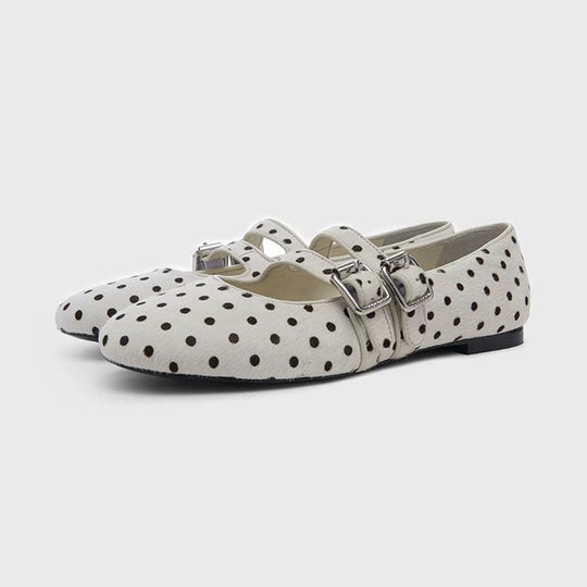Damen Ballerinas mit modischem Punktedesign und verstellbaren Schnallen EB