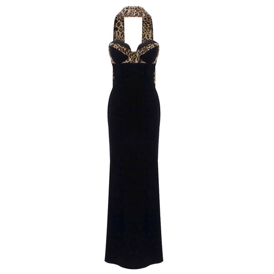 Damen Abendkleid mit Leoparden-Ausschnitt und figurbetontem Schnitt EB