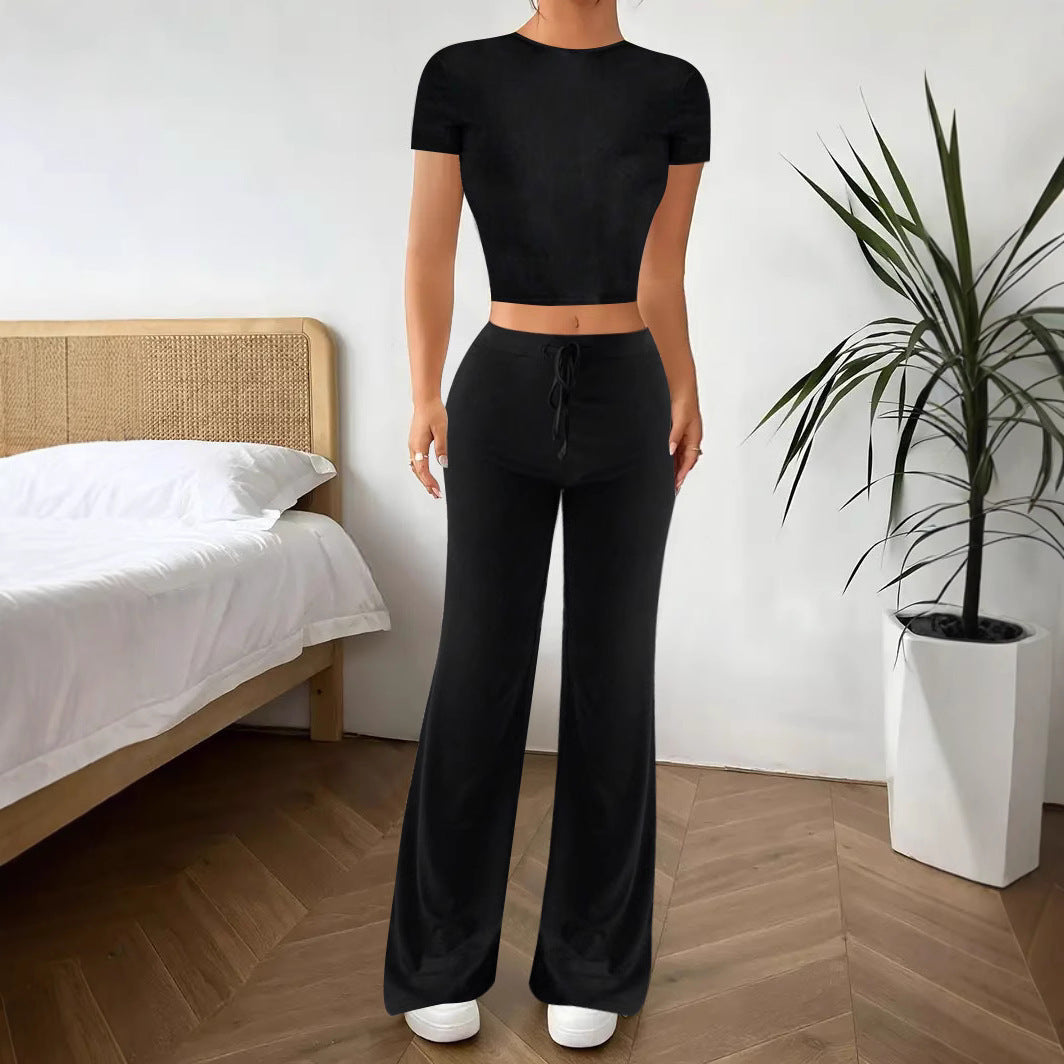 Damen Lässiges Crop-Top und Taillierte Lounge-Hosen Set EB