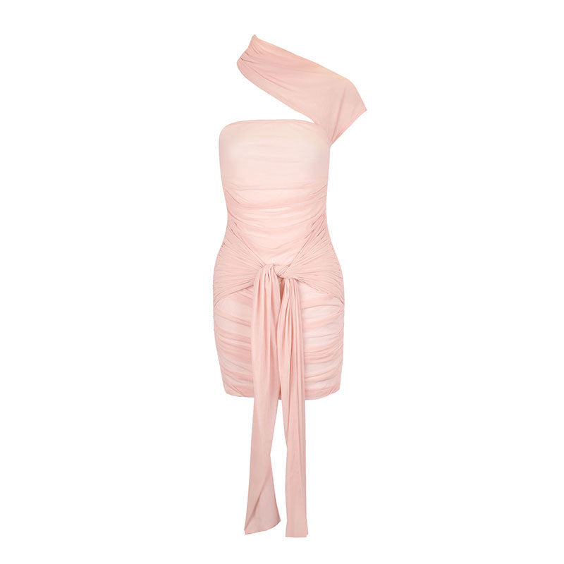 Damen Mini-Raffkleid mit asymmetrischem Schnitt und dekorativen Drapierungen EB