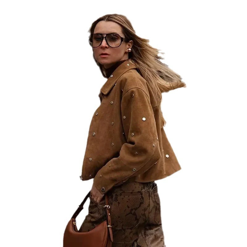 Damen modische Kurzjacke aus strukturiertem Material mit Perlenapplikationen EB