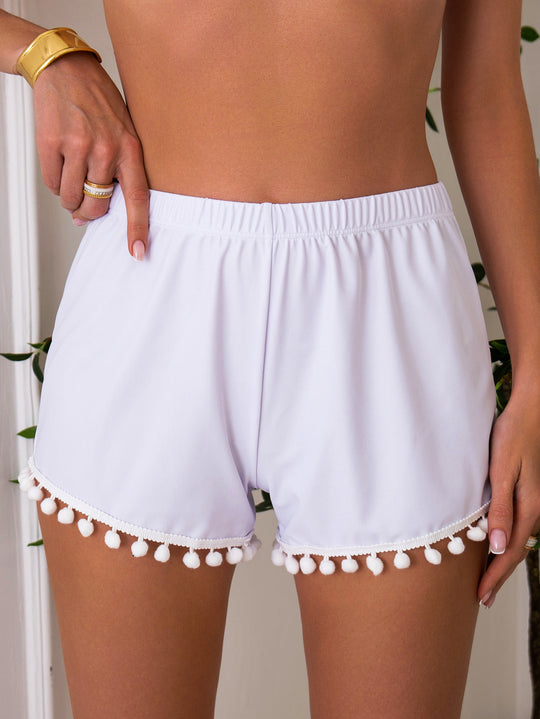 Damen Sommerliche Badeshorts mit verspieltem Pompon-Dekor EB