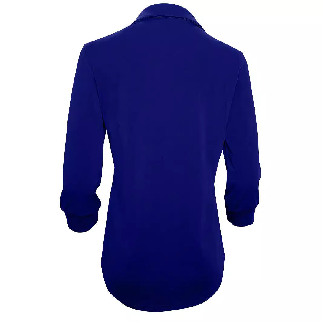 Damen Langarm Bluse mit elegantem V-Ausschnitt und dekorativen Falten EB