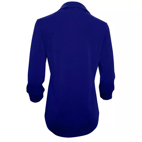 Damen Langarm Bluse mit elegantem V-Ausschnitt und dekorativen Falten EB