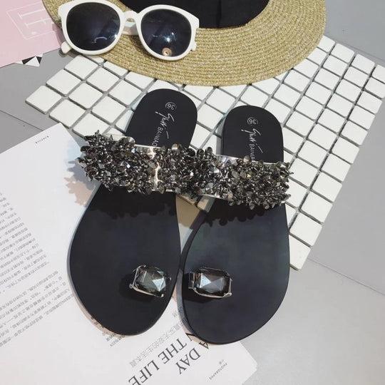 Damen elegante Sandalen mit funkelnden Blütenakzenten EB