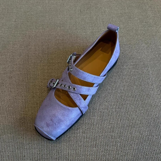 Damen Ballerinas mit dekorativen Riemen und modischen Schnallen EB