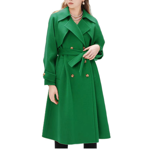 Damen gefütterter Trenchcoat mit großem Revers und Taillengürtel EB