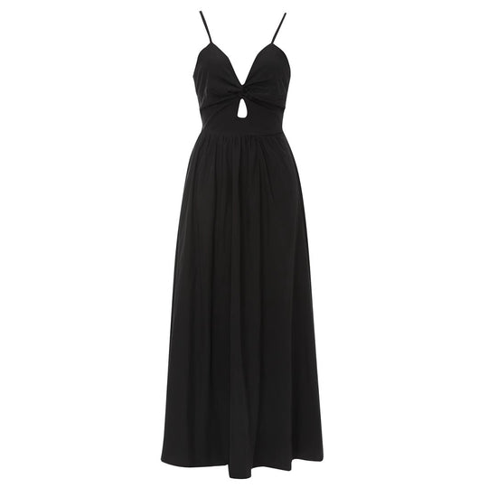 Damen Maxikleid mit raffinierter Knopfdetail und elegantem tiefem Ausschnitt EB