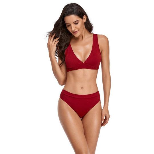 Damen Bikini-Set mit sportlichem V-Ausschnitt und hohem Taillenslip EB