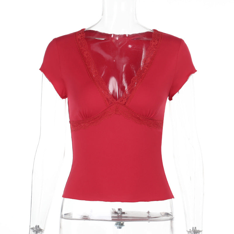 Damen Elegantes Oberteil mit Spitzen- und Drapierungselementen EB