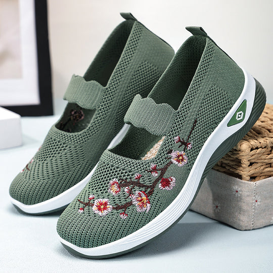 Damen Sportliche Slip-On Sneakers mit floralem Stickdesign EB