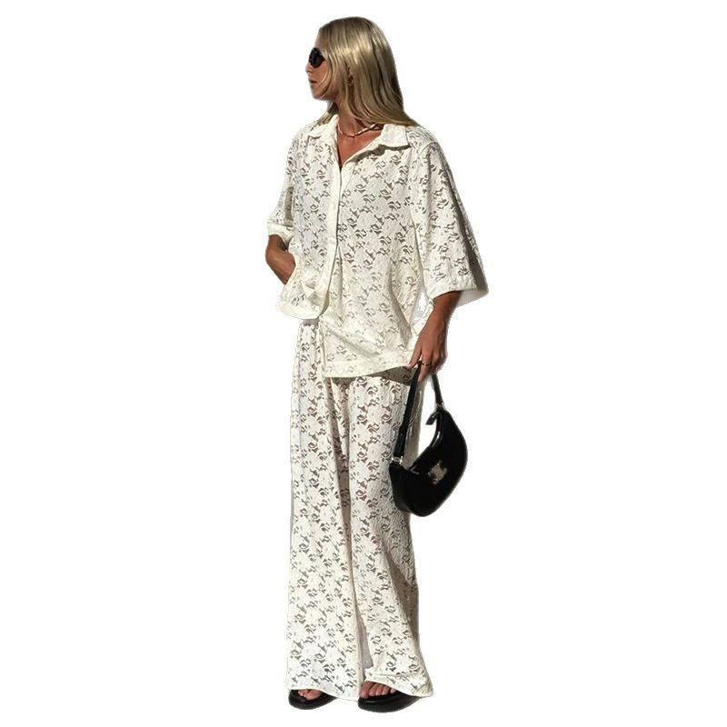 Damen oversized Hemdblusen-Set mit floralen Details EB