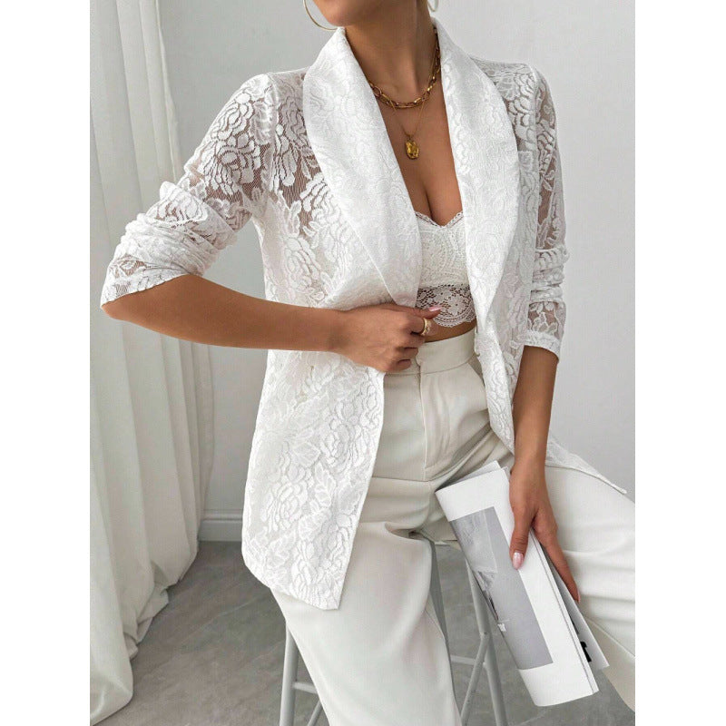 Damen Spitzenblazer mit elegantem Schalkragen EB