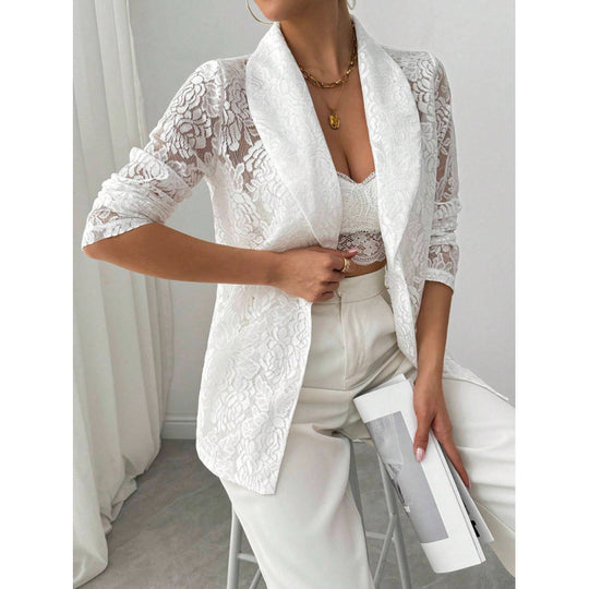 Damen Spitzenblazer mit elegantem Schalkragen EB