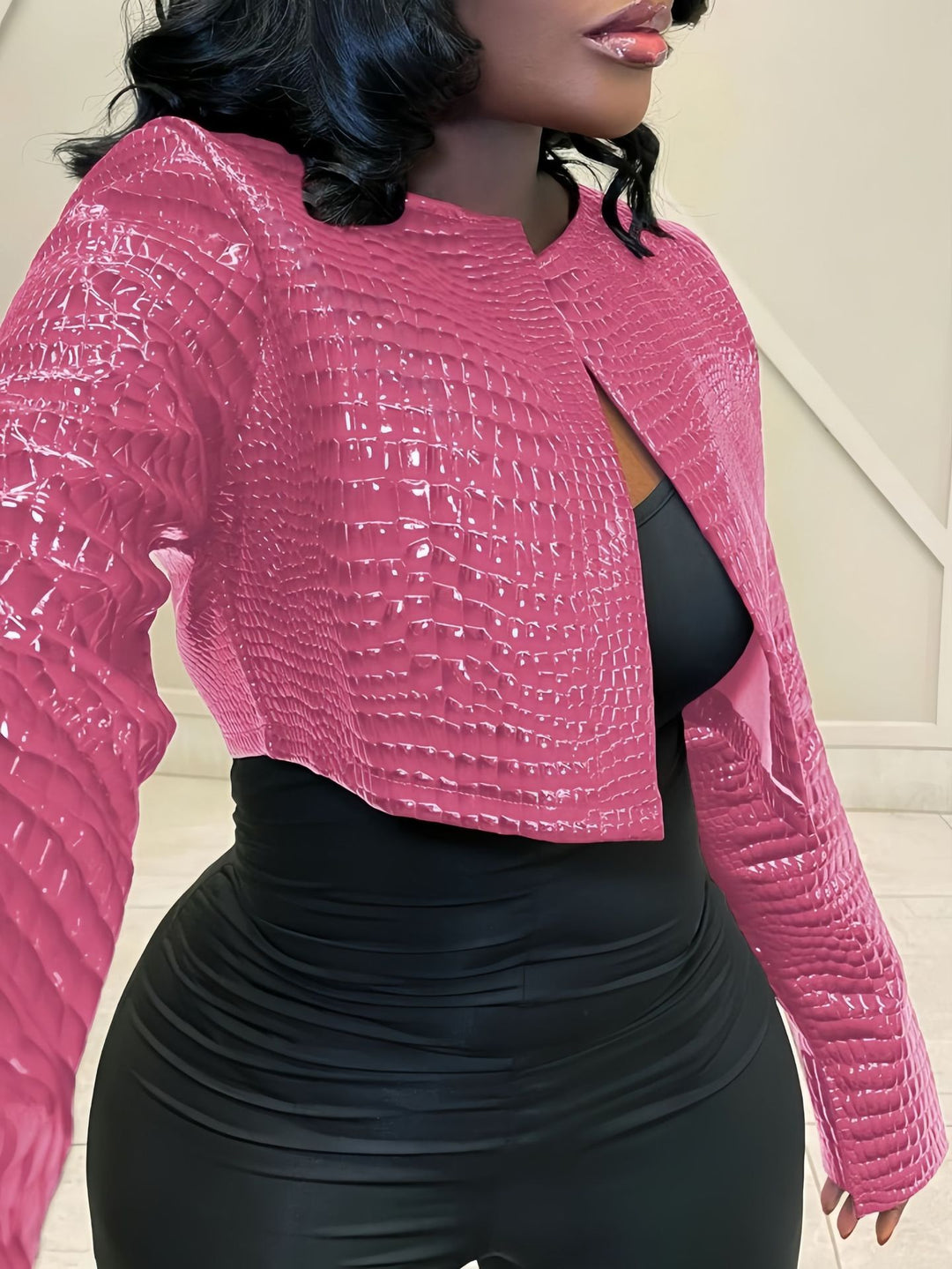 Damen Kunstlederjacke im modernen Krokodil-Design EB