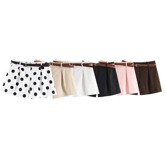 Damen High-Waist Shorts mit elegantem Faltenwurf und schmalem Gürtel EB