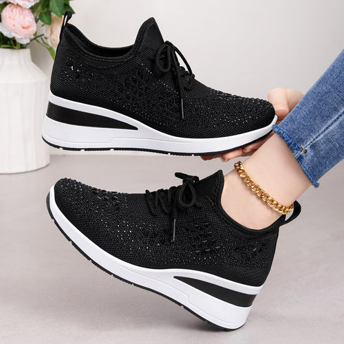 Damen Sportliche Sneakers mit Strass-Applikationen und atmungsaktivem Obermaterial EB