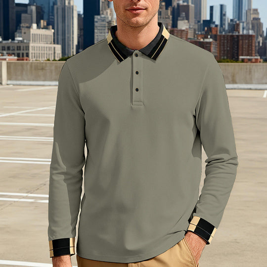 Herren nan langärmeliges Poloshirt mit Kontrastkragen und gerippten Manschetten EB